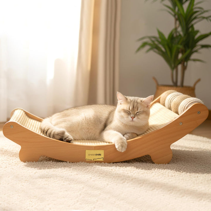 CheerPals Sisal Kratzbrett Katzen mit Sisalkugel - 160° Gebogenes Design, Massives Buchenholz & Natü