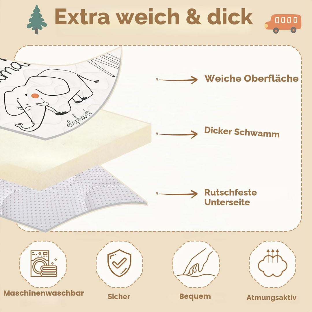 Krabbelmatt Baby 127x127cm,Faltbar Spielmatte Baby,Weiche Dicke Krabbeldecke maschinenwaschbare für