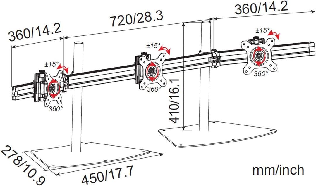 HFTEK 3-Fach-Monitor Tisch Stand Ständer Halterung Halter Tischhalterung für DREI Bildschirme von 15