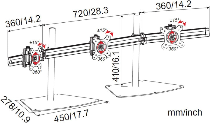 HFTEK 3-Fach-Monitor Tisch Stand Ständer Halterung Halter Tischhalterung für DREI Bildschirme von 15