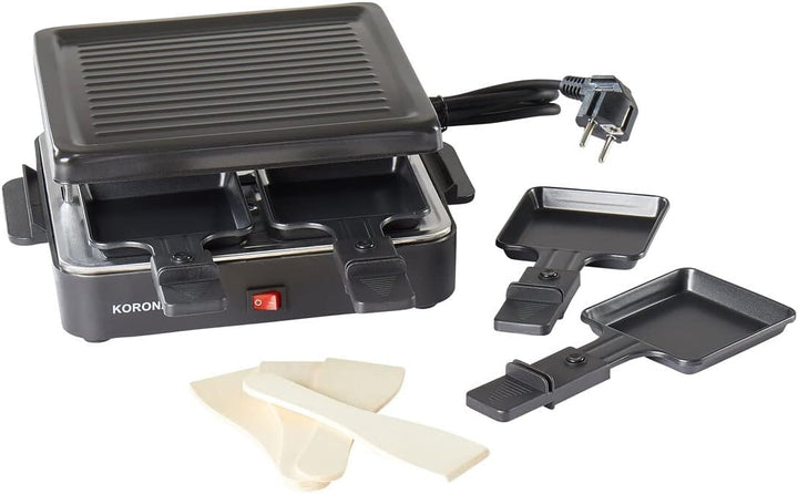 Korona 45081 Raclette für 4 Personen | Quadratisches Raclette mit 4 Pfannen & Spateln | Mit antihaft