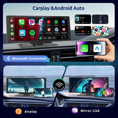 Hodozzy 10,26 Zoll Touchscreen Monitor Wireless Carplay Wireless Android Auto, Tragbarer Autoradio C