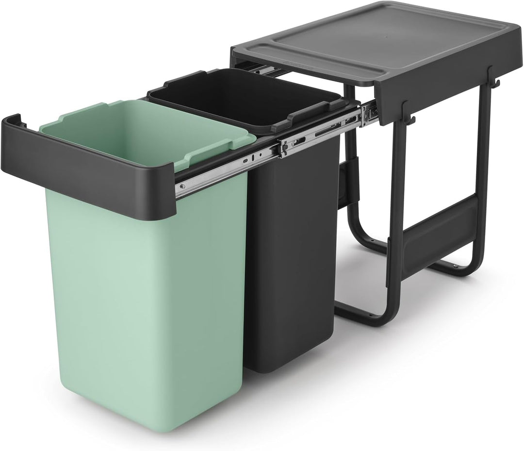 Brabantia Sort &amp; Go Ausziehmülleimer | 2 x 15 l Einbaumülleimer für die Unterschranktür | Integriert