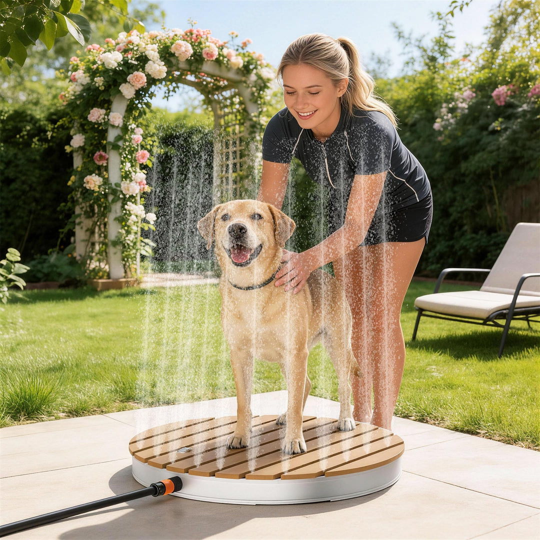 YRHome Gartendusche,Bis 4 m Fontänenhöhe Bodendusche,Aluminium/WPC Campingdusche Mit rutschfeste Sta