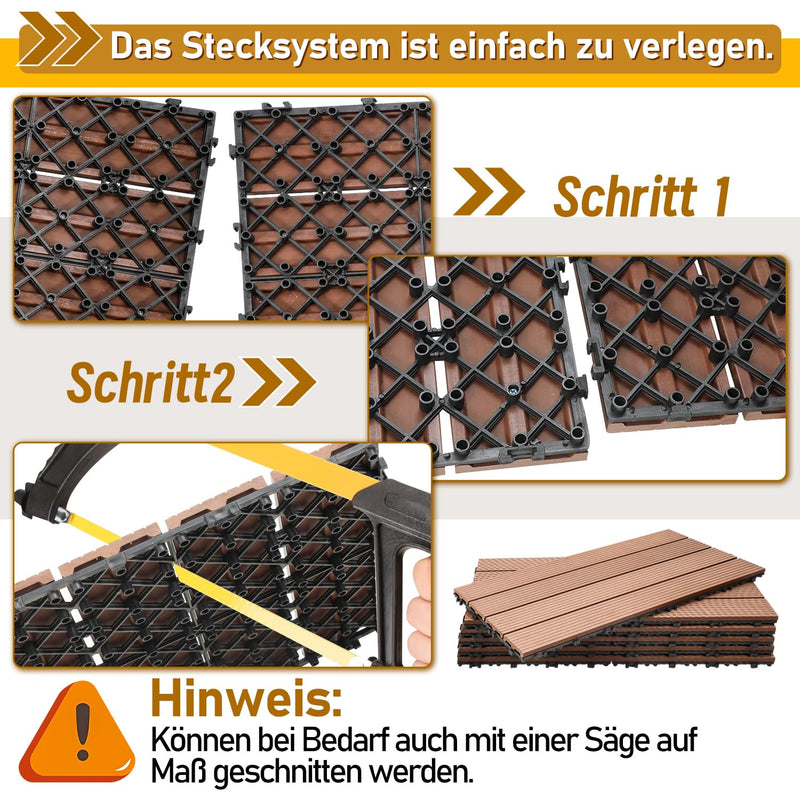 Gimisgu Terrassenfliesen WPC Fliesen, 30x60 cm Holzoptik Klickfliesen Balkonfliesen Klicksystem Terr