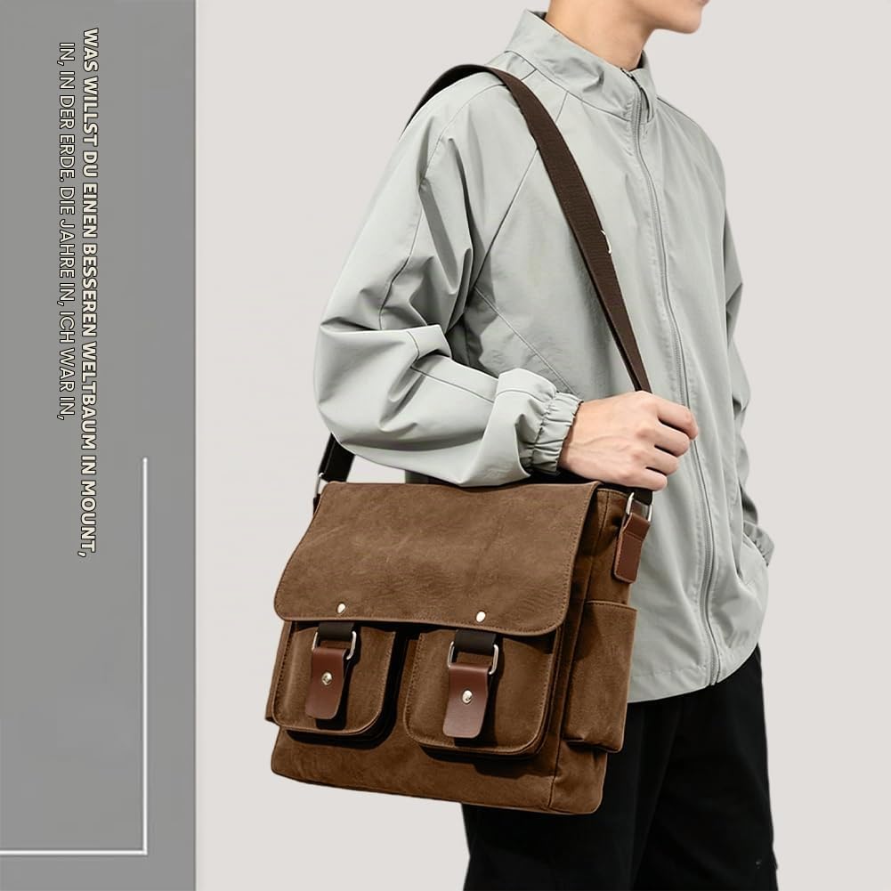 flintronic Umhängetasche, Vintage Canvas Schultertasche Herren Damen, Aktentasche Laptoptasche mit V