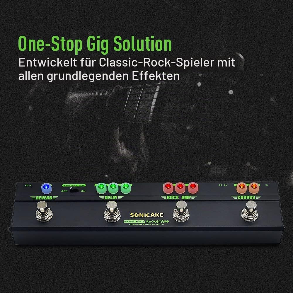 SONICAKE Gitarre Multi Effekte Pedal Classic Rock Tone Distortion Chorus Delay Reverb Cab Sim Gitarr