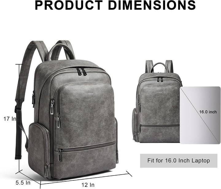 Veganer Lederrucksack für Damen und Herren, passend für 16,0 Zoll Laptop, weicher Reiserucksack für