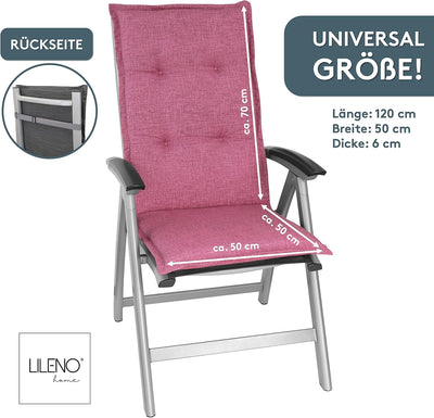 LILENO HOME Gartenstuhl Auflagen als [1er Set - Hochlehner] in Pink - bequeme Liegen als Sitzauflage