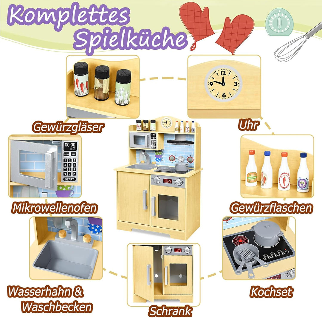 YRHome Kinderküche Holz Spielküche Küchen-Zubehör Kinder Küche Holzküche Puppenküche Spielzeugküche