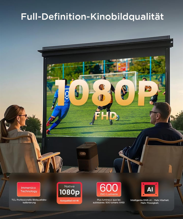 TCL A1s Beamer 4K Full HD, Offizielles Google TV (APV/Netflix/Disney), 2 Dolby 8W, 600 ISO Lumen, Bl