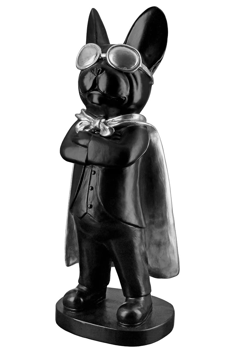 Casablanca Deko Figur Skulptur Hund mit Brille Umhang - Dekoration Wohzimmer - Farbe: Schwarz - Höhe