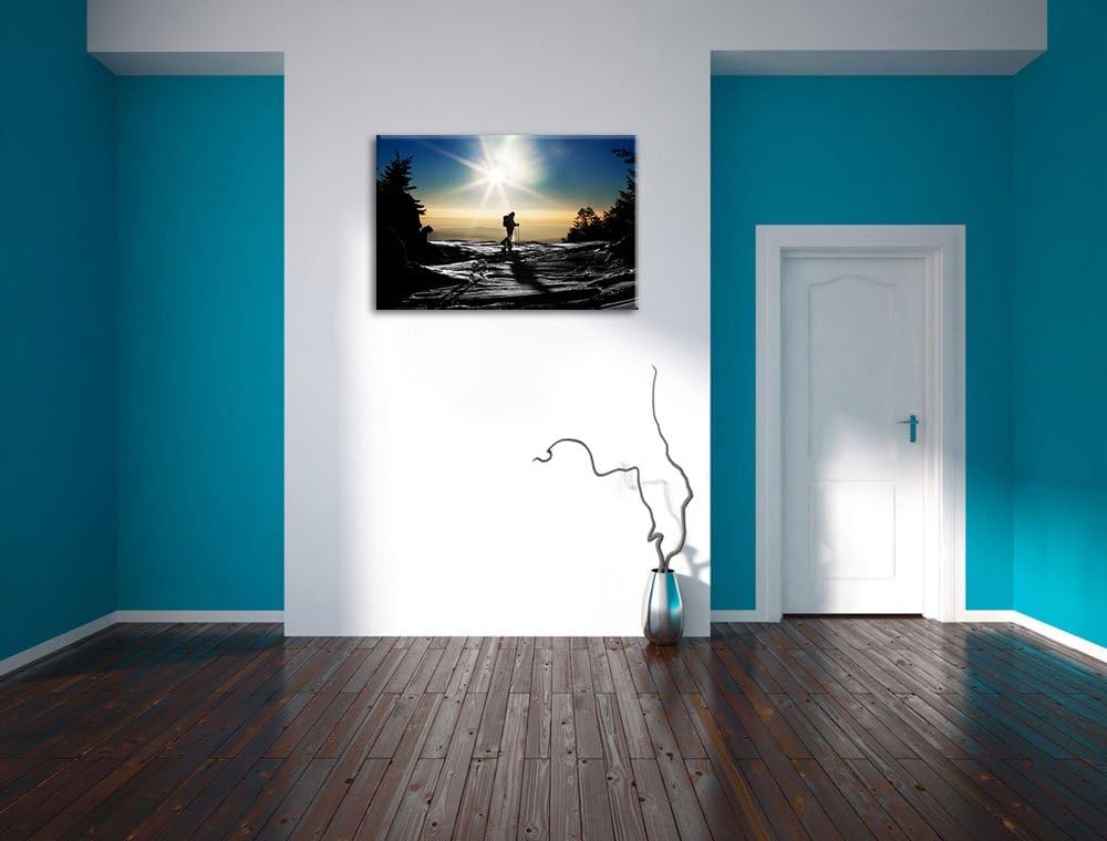 Ski Langläufer auf Berg schwarz/weiss Format: 100x70 auf Leinwand, XXL riesige Bilder fertig gerahmt