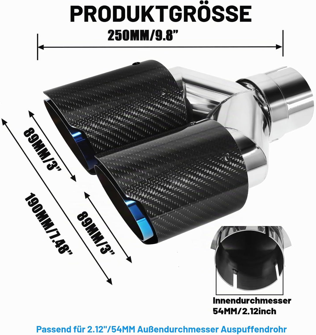 54mm Auspuffspitzen Auspuff Edelstahl und Glänzende Kohlefaser Auto Auspuff Endrohr, Einlass 2,1" Au
