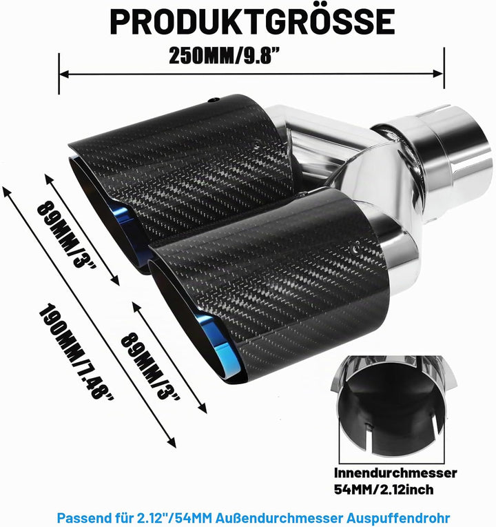 54mm Auspuffspitzen Auspuff Edelstahl und Glänzende Kohlefaser Auto Auspuff Endrohr, Einlass 2,1" Au