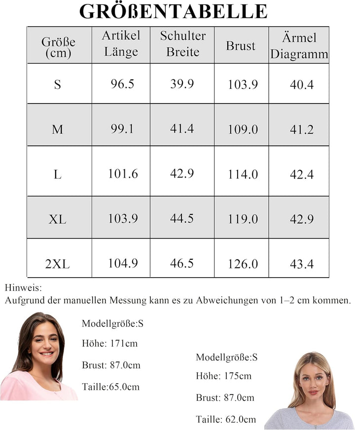 COLORFULLEAF 100% Baumwolle Morgenmantel Damen Leicht Bademantel Damen 3/4 Ärmel mit Reissverschluss