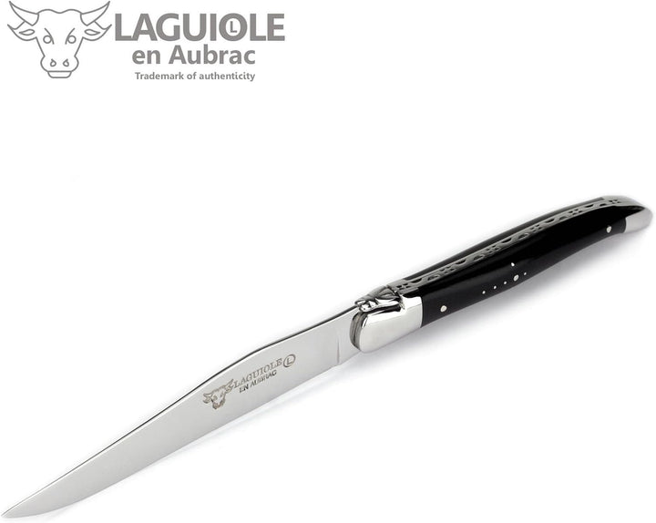 Laguiole en Aubrac - 1 Steakmesser und 1 Gabel Besteck-Set - Griff Ebenholz - Original Frankreich mi