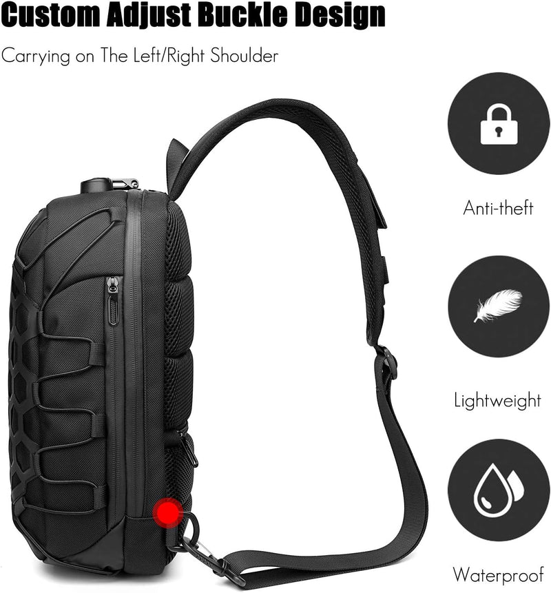 FANDARE Herren Brusttasche Diebstahlsicherung Sling Rucksack Casual Daypacks mit USB für Schultertas