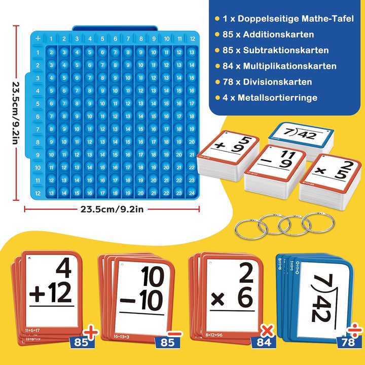 12x12 Multiplikation Fidget Spielzeug und 12+12 Additions-Lernbrett Fidget mit 332 Mathe Karteikarte
