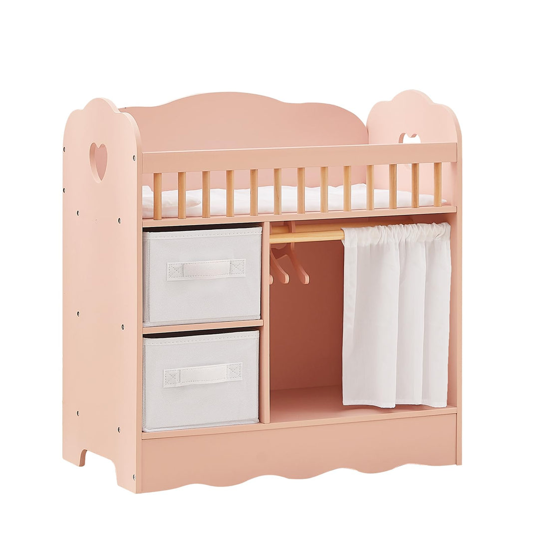 OOOK Puppenbett Holz, Baby Born Bett mit Kleiderschrank, Puppenbett und Puppenkleiderschrank mit 2 A