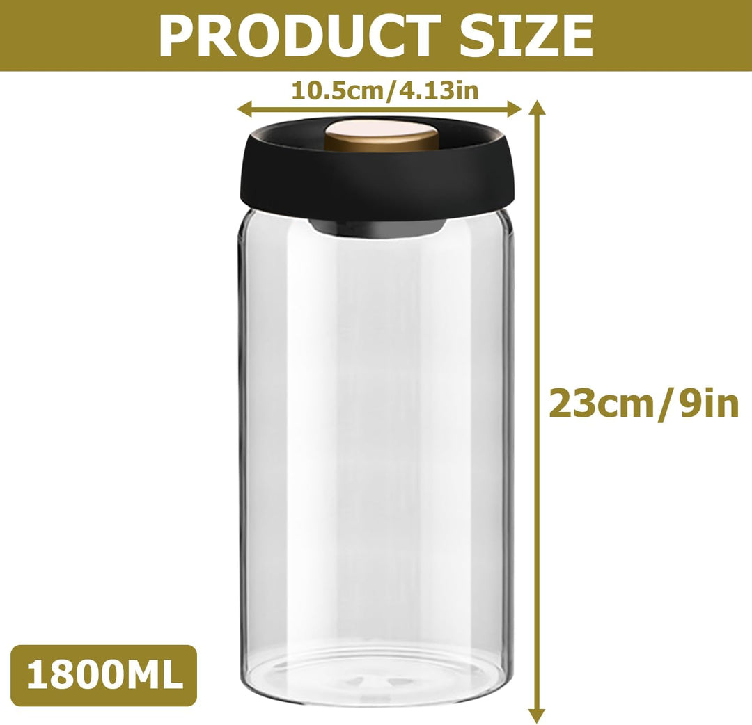 Kaffeedose mit Vakuumdeckel: 1800ml Kaffeedose aus Glas mit schwarzer Deckel nachhaltige Aufbewahrun