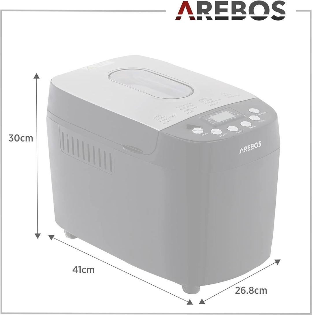 Arebos Brotbackautomat 1500g | mit 15 Programmen | 2 Knethaken | Timer | LCD Display | 3 Bräunungsgr