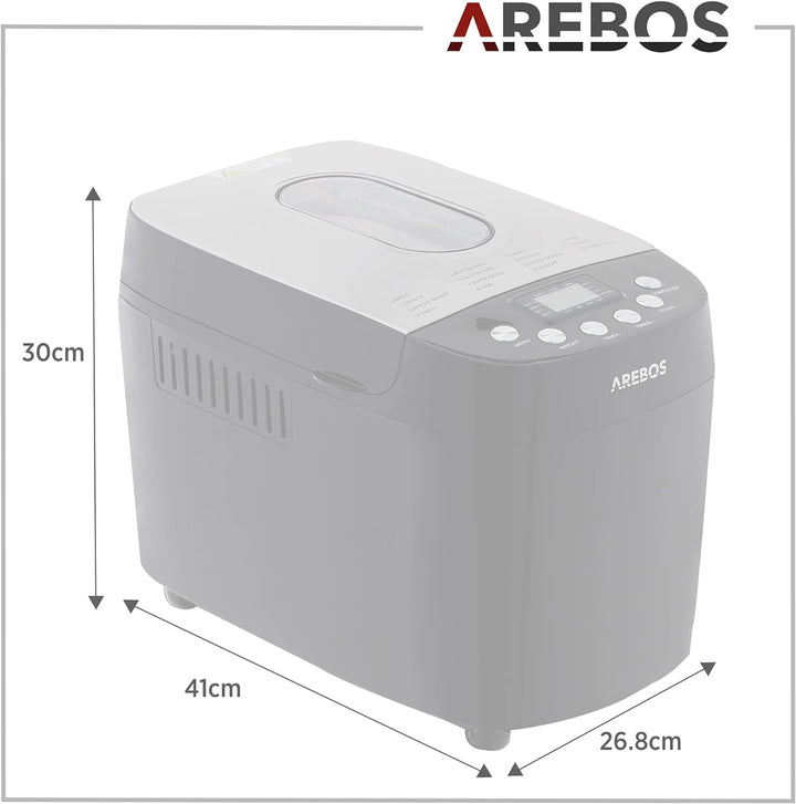 Arebos Brotbackautomat 1500g | mit 15 Programmen | 2 Knethaken | Timer | LCD Display | 3 Bräunungsgr