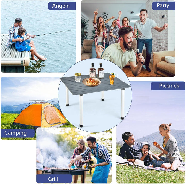 GOPLUS Campingtisch, Picknicktisch aufrollbar aus Tannenholz bis 50kg belastbar, Balkontisch Gartent