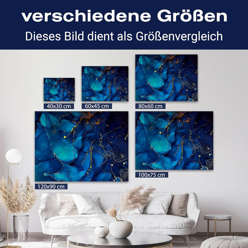 wandmotiv24 Leinwand-Bilder Natur-Stein, Grösse 60x45cm, Querformat, Blauer Marmor mit Gold, Blau, D