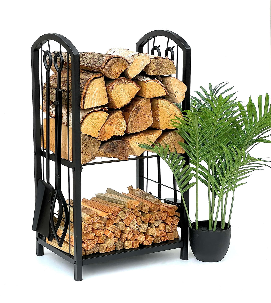 DanDiBo Kaminholzregal Innen Metall Schwarz 72 cm Kaminholzständer mit Kaminbesteck 96431 Kaminholzw