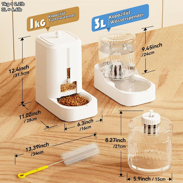 JUNSPOW Automatisches Futter &amp; Wasserspender Set für Katzen und Hunde A43AB-Feeder&amp;Waterer, A43AB-Fe