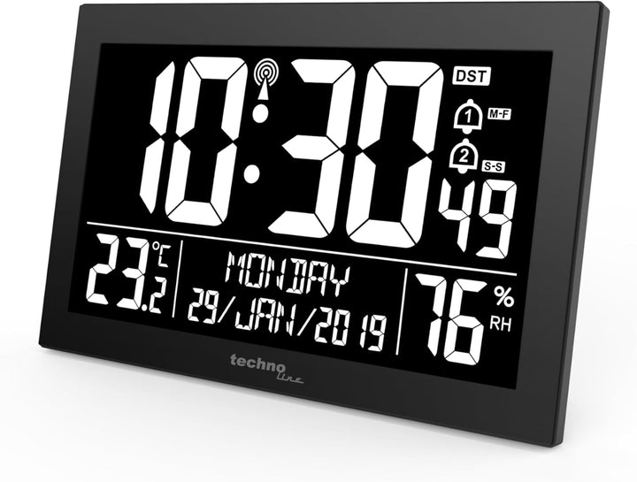 Technoline WS 8017 Funkwanduhr/Tischuhr mit Temperatur, Luftfeutchtigkeit, Datum, Tag, 2 Alarmzeiten