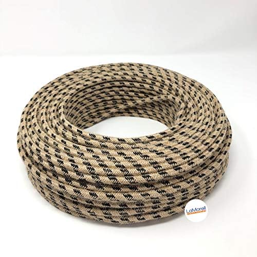 Textilkabel für Lampe, Stoffkabel 3-adrig (3x0,75mm²) - Jute/Schwarze Baumwolle. Made in Italy (10 M