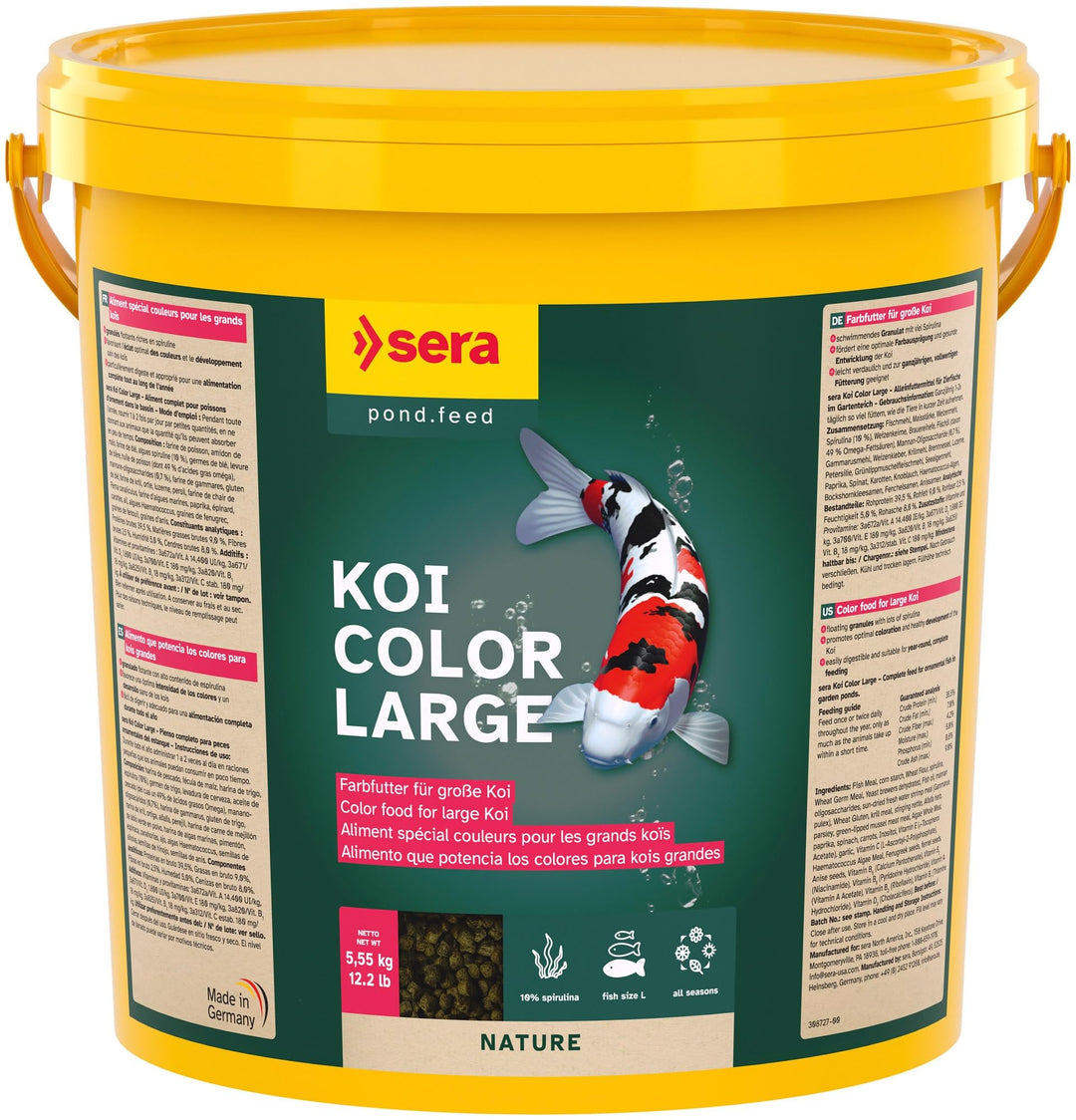 sera (07028) Koi Color Nature Large 21 Ltr. EIN natürliches Farbfutter mit 10% Spirulina für farbenp