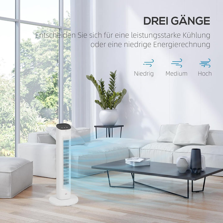 HOMCOM Turmventilator mit Fernbedienung 85° oszillierender 78 cm Standventilator mit 3 Geschwindigke