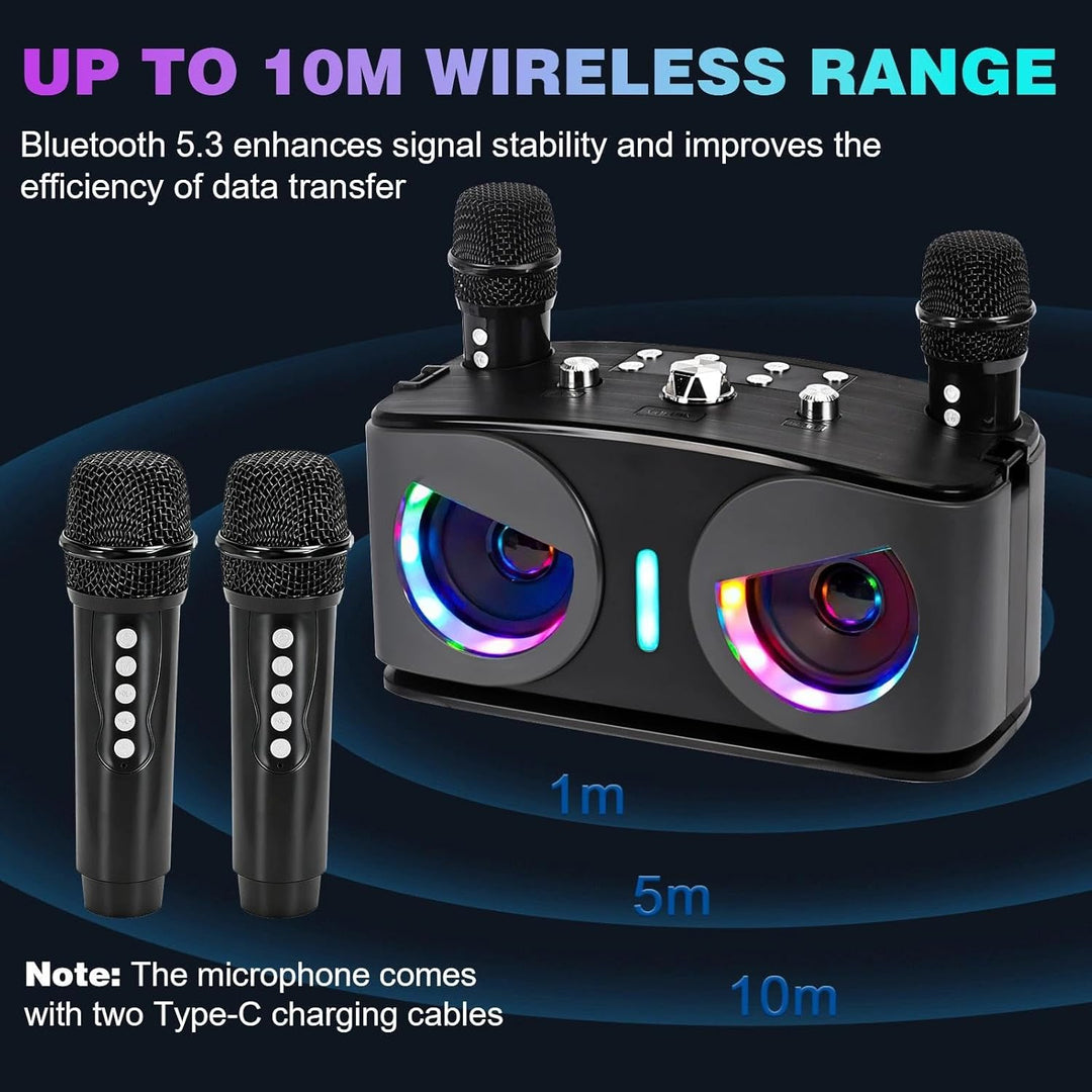 【26 Neu】 Tragbarer Karaoke Maschine, Karaoke mit 5.3 Bluetooth Lautsprecher und 2 kabellosen Mikrofo