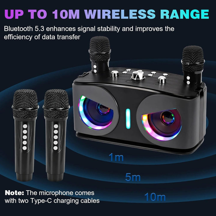 【26 Neu】 Tragbarer Karaoke Maschine, Karaoke mit 5.3 Bluetooth Lautsprecher und 2 kabellosen Mikrofo