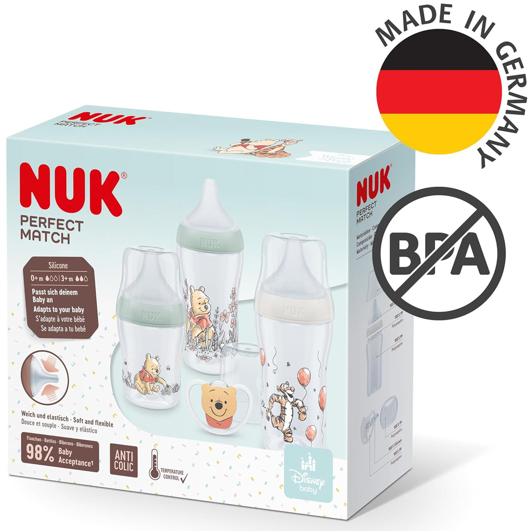 NUK Perfect Match Babyflaschenset | Ab 0 Monate | Passt sich dem Baby an | 3 Anti-Colic-Babyflaschen