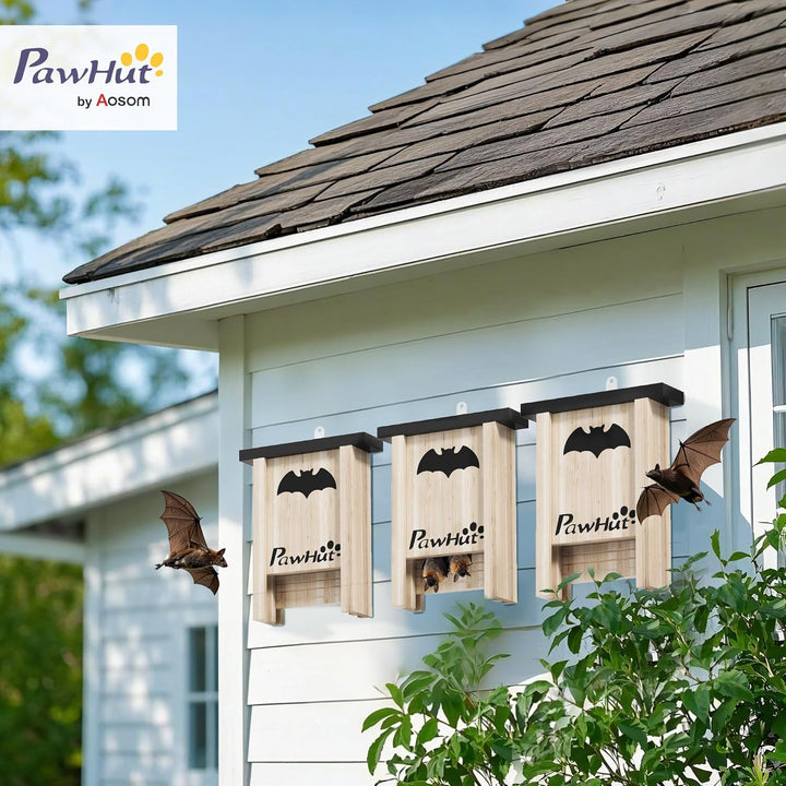 PawHut Fledermauskasten 3er-Set, Fledermaushaus, Nistkasten für Fledermäuse, Fledermausbox zum Aufhä