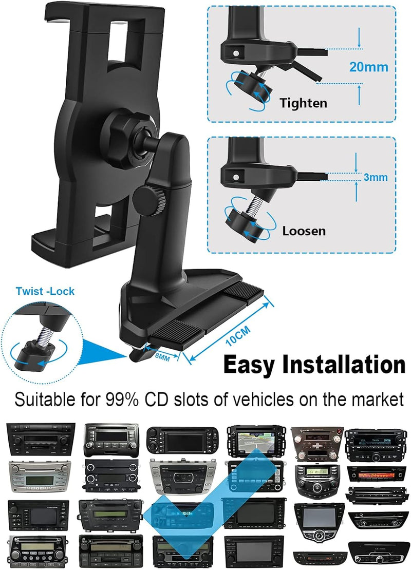 Oilcan Auto CD Schlitz Tablet Halterung, CD Player Tablet Autohalterung Vorne mit Upgrade-Teleskop-A