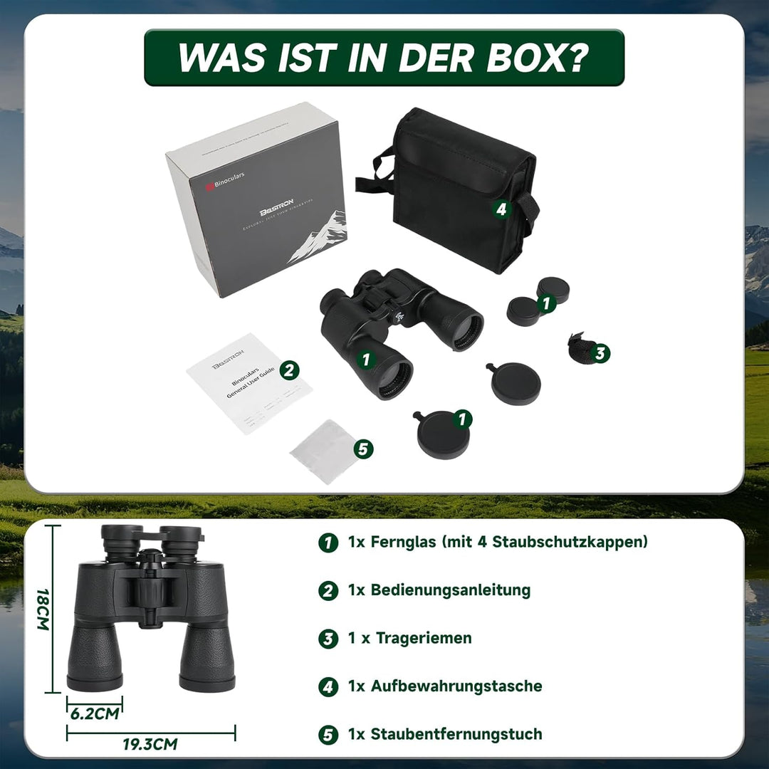 BOSTRON Kompaktes Fernglas 7x50 für Erwachsene, Stossfest HD Ferngläser mit PORRO-Prism,Profi Feldst