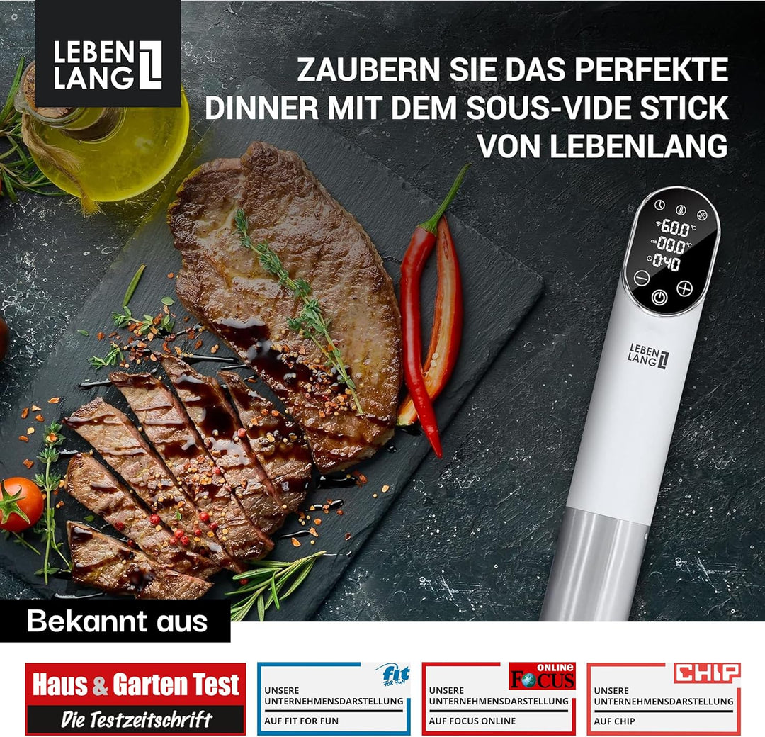 LEBENLANG 1200W Sous Vide Stick - Mit App-Steuerung I Edelstahl Su Vide Garen mit Timer für Fleisch