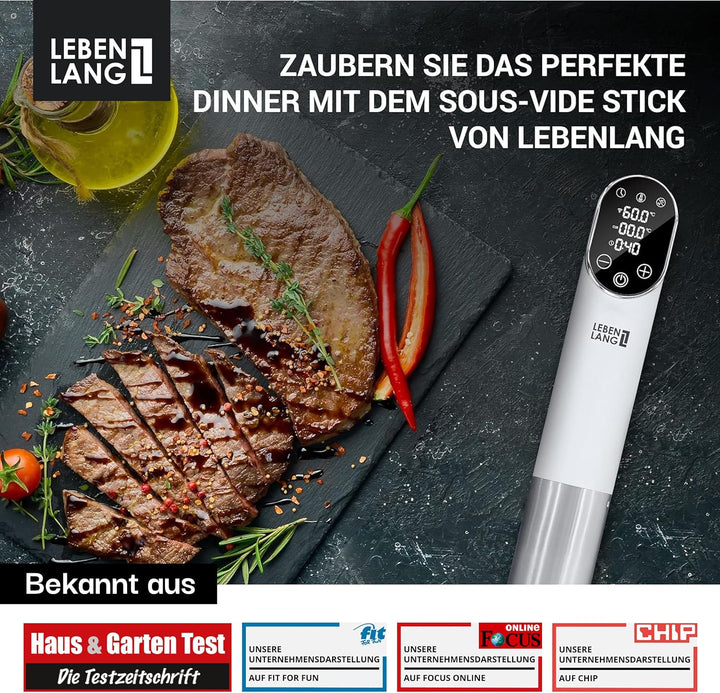 LEBENLANG 1200W Sous Vide Stick - Mit App-Steuerung I Edelstahl Su Vide Garen mit Timer für Fleisch