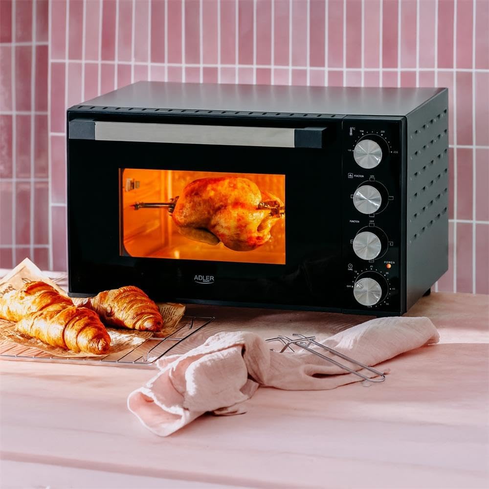 ADLER EUROPE Mini-Backofen AD 6031, 30L, Elektrobackofen mit Drehspiess, 12 Backmodi, Timer, 1800W,
