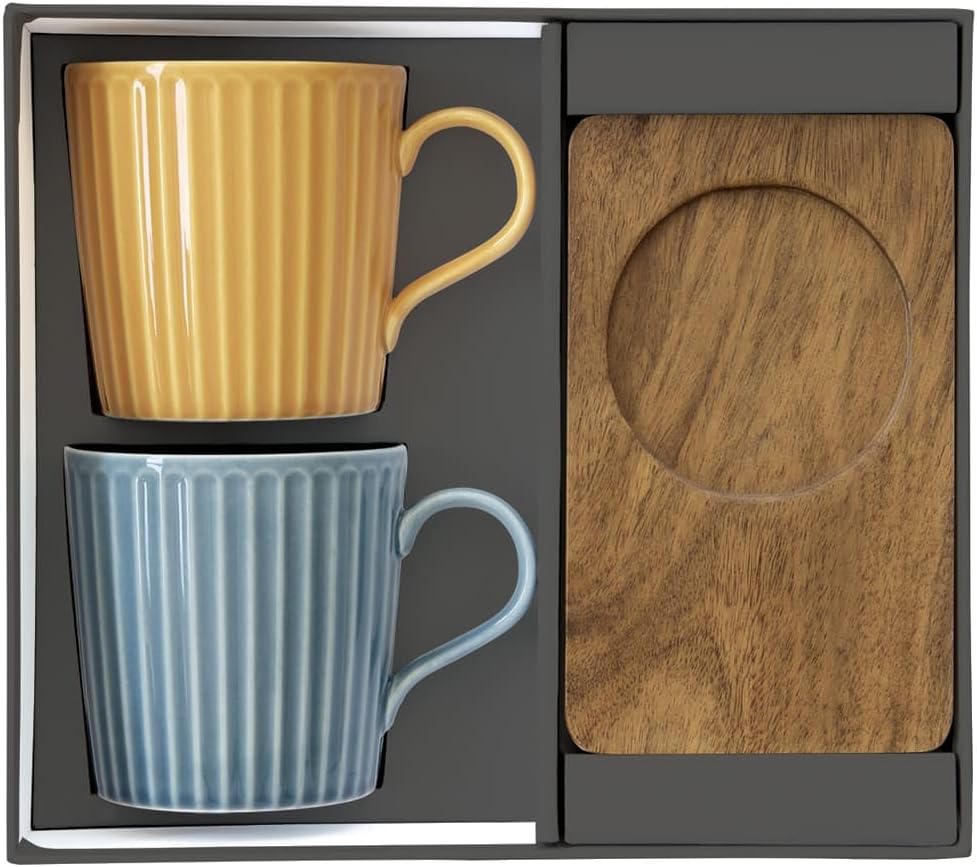 Easy Life Set mit 2 Tassen, 38 cl, Porzellan, mit Untertasse, ACCACIA TAKE A BREAK