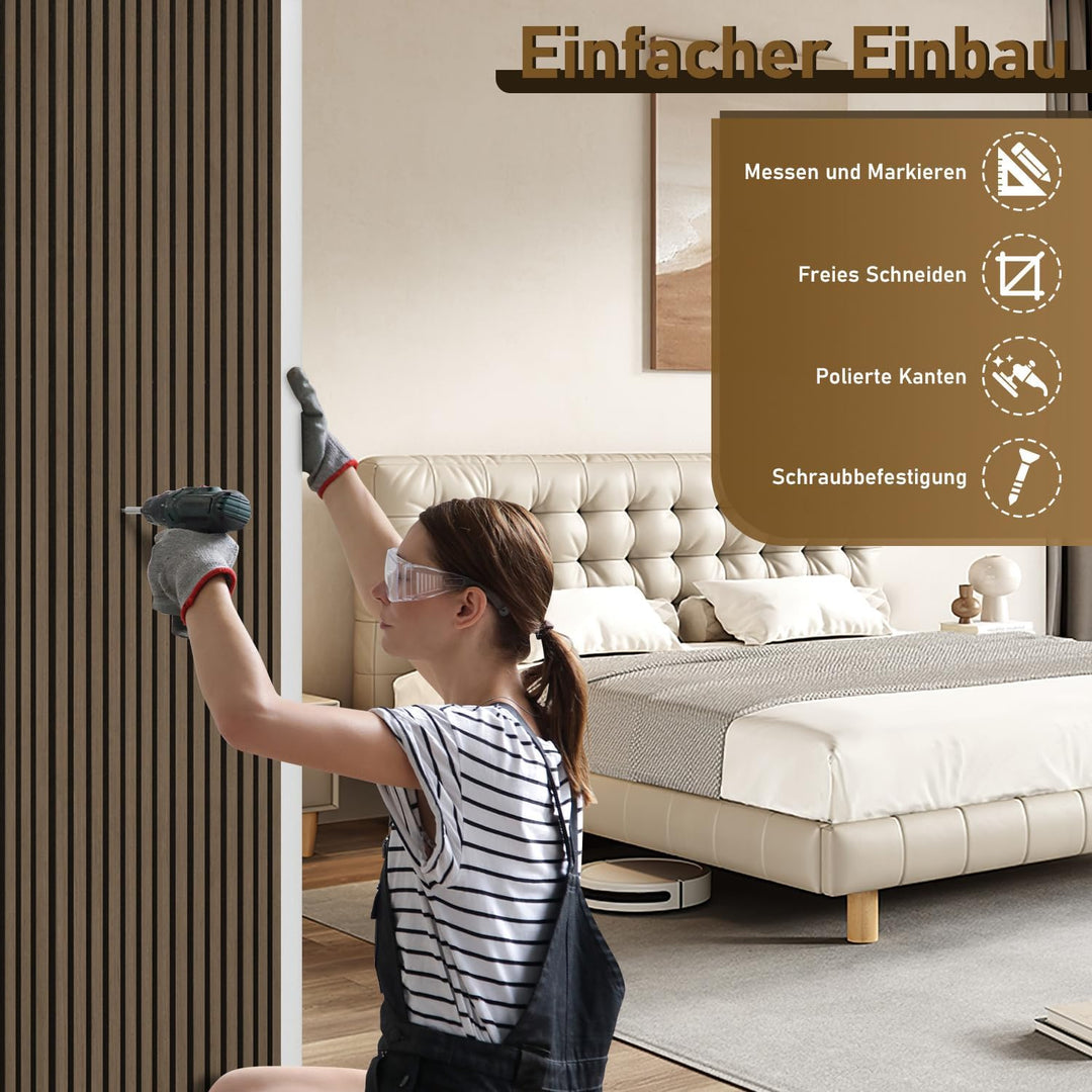 3x Akustikpaneele Holz 120x60 cm, Schallabsorbierende Wandverkleidung mit Holzfurnier & Filz – Moder