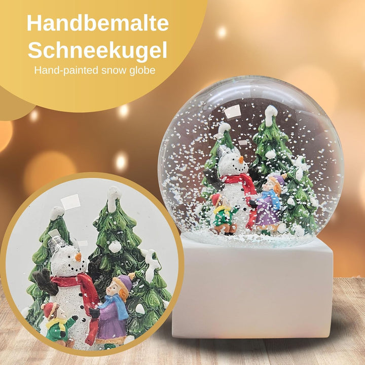Minium Collection 20122 Schneekugel Weihnacht Stimmung Schneemann Bauen Winterszene auf Sockel weiss