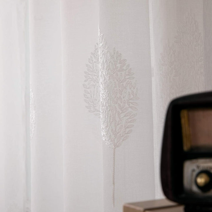 MIULEE Wohnzimmer Vorhänge Transparent mit Weiss Blätter Muster, Modern Stickerei Gardinen Ösen für