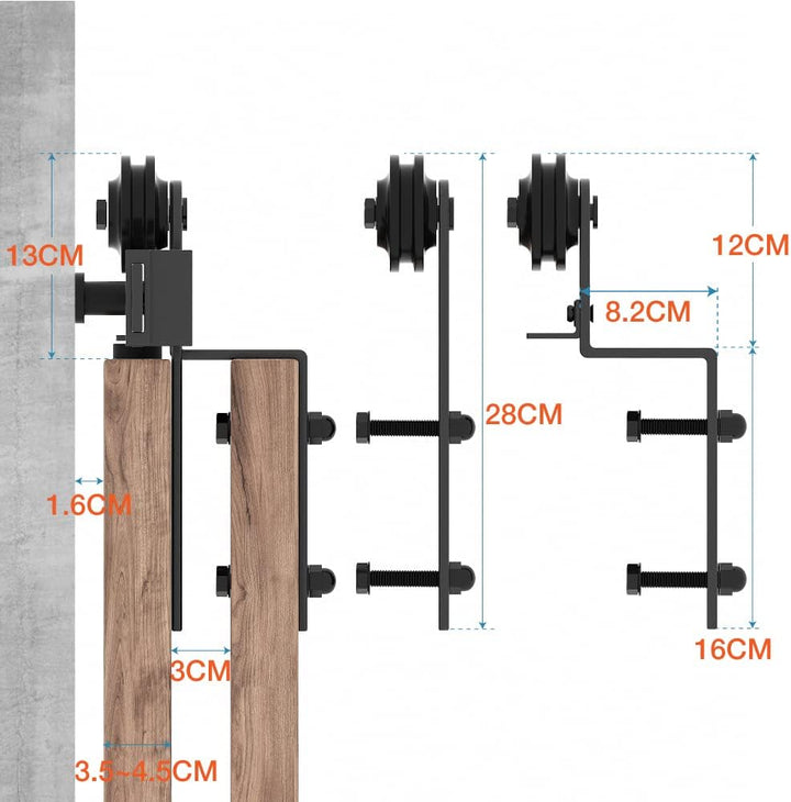 WINSOON 200CM/6.6FT Schiebetür Komplettset Bypass Doppeltür Schiebetürschiene Schiebetür, Schwarz Sc