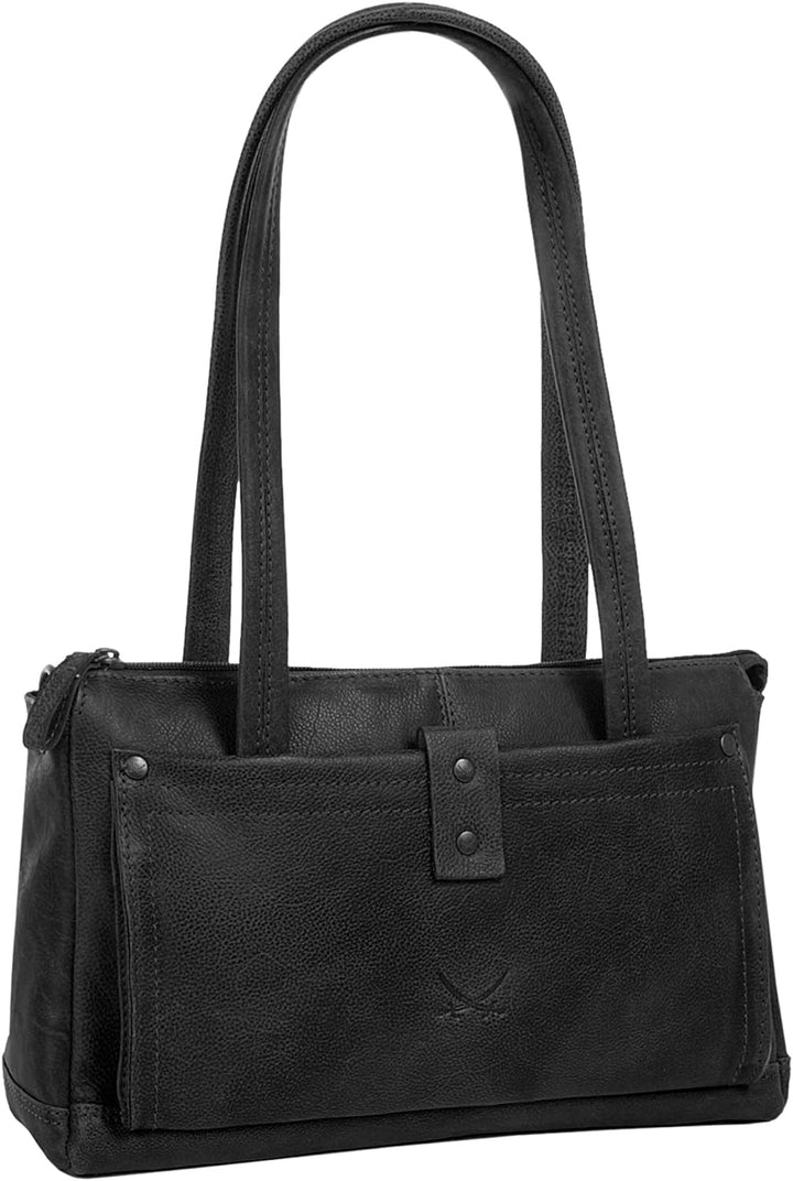 Sansibar Umhängetasche echt Leder Herren, Damen - 019708 Schwarz, Schwarz